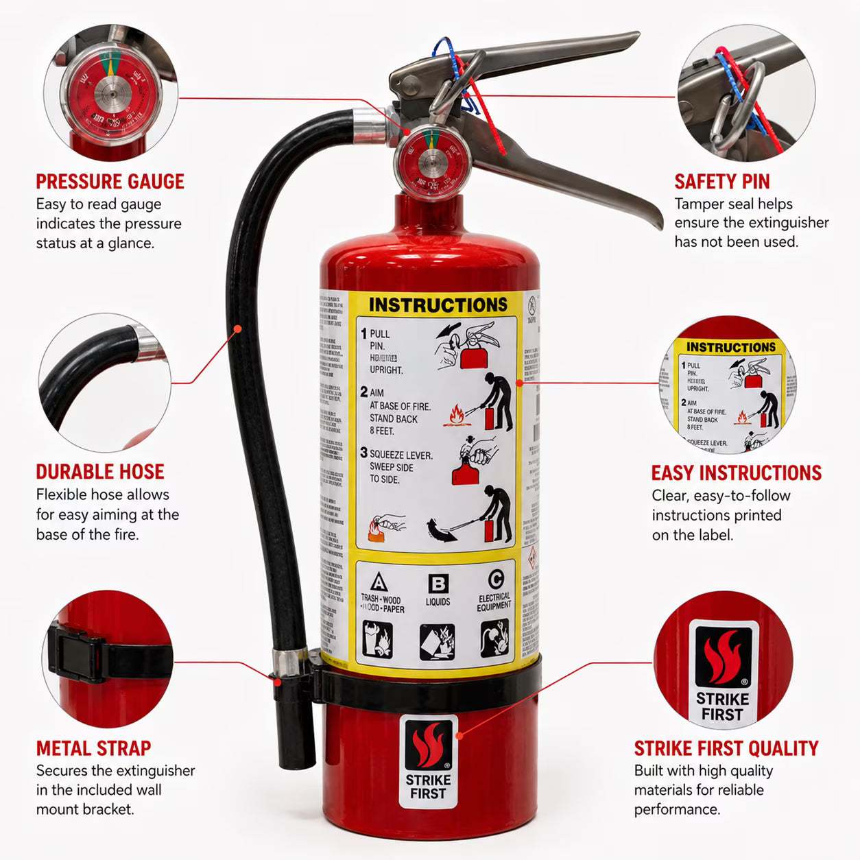 Strike First SF-ABC310 5 lb ABC Fire Extinguisher with Wall Bracket – NFPA 10 Compliant