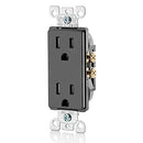 Leviton T5325-E, 15 Amp 125 Volt, Tamper Resistant, Decora Duplex Receptacle, Straight Blade, Grounding, Black