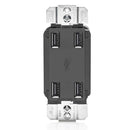 Leviton 4-Port Type-A USB Wall Outlet Charger (Black), Model USB4P-E*