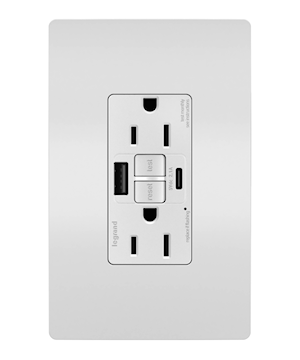 LEGRAND 1597TRUSBACW SELFTEST GFCI REC TR 15AW/USB AC
