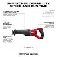 MILWAUKEE 2621-20 M18™, Sawzall® Reciprocating Saw 18 VDC, 1/2 in Blade