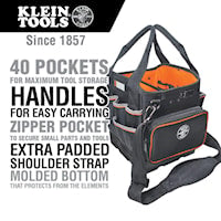 KLEIN TOOLS 5541610-14 Tradesman Pro™ Tool Tote Open Top 40 Pockets Black/Orange
