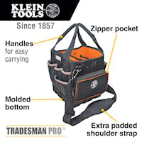 KLEIN TOOLS 5541610-14 Tradesman Pro™ Tool Tote Open Top 40 Pockets Black/Orange