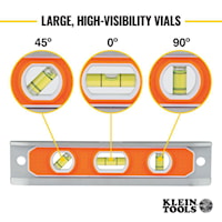 KLEIN TOOLS 935R Torpedo Level Top Read, Rare Earth Magnetic 0.001 in +/- 3 Vials