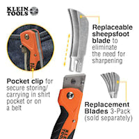 KLEIN TOOLS 44218 Utility Knife with Replaceable Blade 2-1/2 in L Blade 440A Stainless Steel Sheepfoot