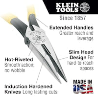 KLEIN TOOLS D203-8 Long Nose Plier with Side Cutter Straight 2.313 in L x 1 in W x 1/2 in T Jaw