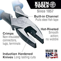 KLEIN TOOLS J2000-9NECRTP Journeyman Side Cutting Plier New England 1.594 in L x 1-1/4 in W x 1-19/32 in T Jaw