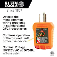 KLEIN TOOLS RT210 GFCI Receptacle Tester Standard 110 - 125 VAC