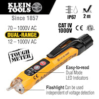 KLEIN TOOLS NCVT3P Voltage Tester with Flashlight Non-Contact, Dual Range 12 - 1000 VAC Flashlight