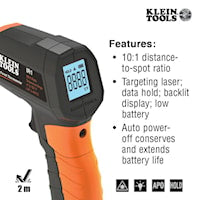 KLEIN TOOLS IR1 Laser Infrared Thermometer Infrared Thermometer With Targeting Laser 10:1 Ratio