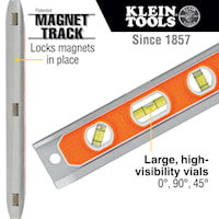 KLEIN TOOLS 935R Torpedo Level Top Read, Rare Earth Magnetic 0.001 in +/- 3 Vials
