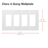LUTRON CW-4-WH Claro Decorator Wallplate 4 Gangs White 119 mm Lx 220 mm W