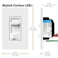 LUTRON CTCL-153P-WH Skylark Contour™ Dimmer Switch 120 VAC, 150 W LED/CFL or 600 W Incandescent/Halogen White/Gloss