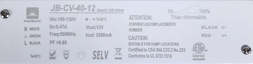 HUMELEC ASSOCIATES LTD HS40W12V UNDERCABINET CLASS 2 12vCLASS 2 DRIVER 40W DIM