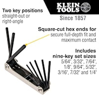 KLEIN TOOLS 70591 Grip-It® Hex Key Set 9 Pieces 4-3/8 in Handle, 2.688 - 3.813 in Key
