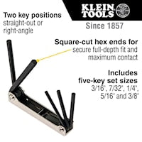 KLEIN TOOLS 70579 Grip-It® Hex Key Set 5 Pieces 5-3/8 in Handle, 2.688 - 3.813 in Key