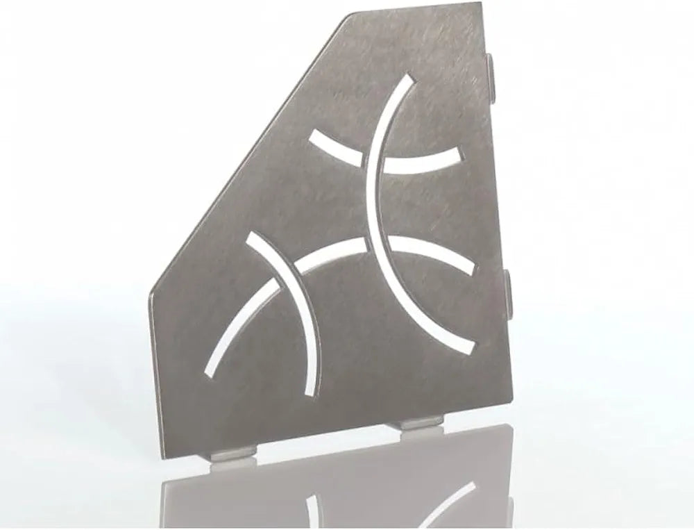Schluter Pentagonal Corner Shelf for Tiled Walls - Curve Design, Stainless Steel Material, Brushed Stainless Steel Finish, 3/32” Thick Anchoring Tabs - SES2D6EB