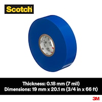 3M CANADA 35-3/4X66BL Scotch® Vinyl Insulating Tape 66 ft Lx 3/4 in W Vinyl Blue