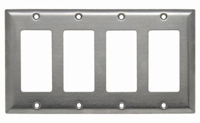 LEGRAND SS264 Pass & Seymour Decorator Wallplate 4 Gangs Stainless Steel 114.3 mm Lx 206.3 mm W