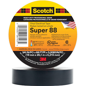 3M CANADA SUPER88-3/4X66 Scotch® Vinyl Insulating Tape 66 ft Lx 3/4 in W Vinyl Black