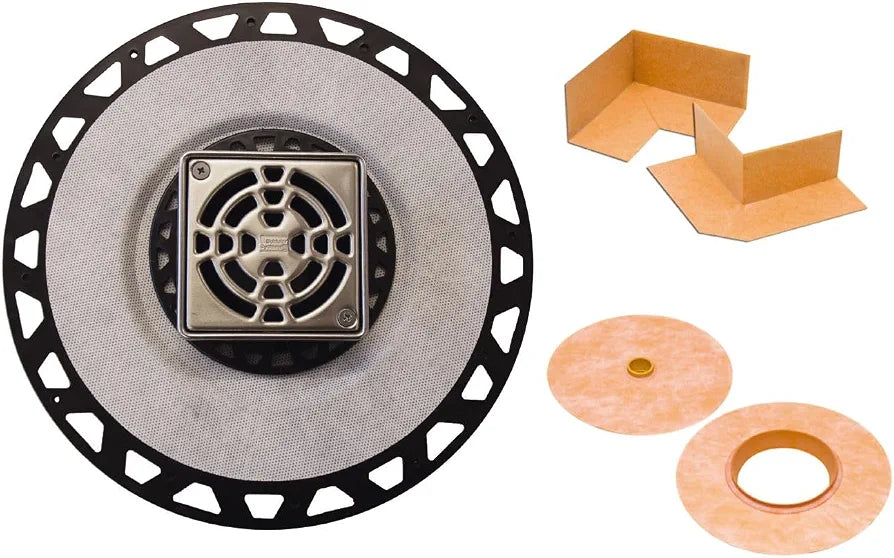Schluter Kerdi-Drain ABS Classic Shower Drain Kit with Integrated Bonding Flange - Provides Drainage Solutions for Tiled Showers - 4" Stainless Steel Grate, Square, 2" Outlet - KD2/ABS/E