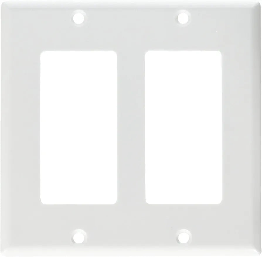 Leviton 80409-W 2-Gang Decora/GFCI Device Decora Wallplate, Standard Size, Thermoset, Device Mount, White, 25-Pack