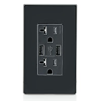 LEVITON T5832-E Decora® Combination Duplex Receptacle and USB Charger 20 A, 125 V, Black