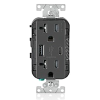 LEVITON T5833-E Decora® Wall Outlet Charger with 20 A Tamper-Resistant Receptacle 20 A, 125 VAC, Black