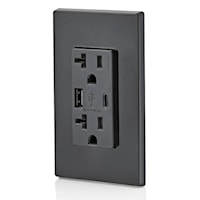 LEVITON T5833-E Decora® Wall Outlet Charger with 20 A Tamper-Resistant Receptacle 20 A, 125 VAC, Black