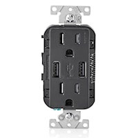 LEVITON T5632-E Combination Duplex Receptacle and USB Charger 125 V, Black/Matte