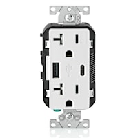 LEVITON T5833-W Decora® Combination Duplex Receptacle/Outlet and USB Charger 20 A, 125 VAC, White