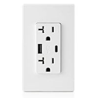 LEVITON T5833-W Decora® Combination Duplex Receptacle/Outlet and USB Charger 20 A, 125 VAC, White