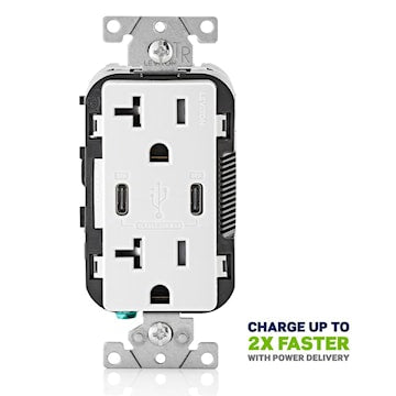 LEVITON T5835-W 20 AMP 125 VOLT DUAL C/CUSB DECORA TAMPER RES