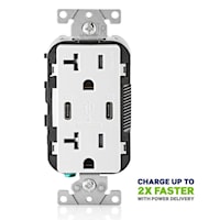 LEVITON T5835-W 20 AMP 125 VOLT DUAL C/CUSB DECORA TAMPER RES