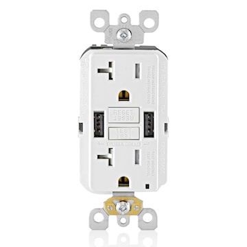 LEVITON GUSB2-W 20A RECEPT. Smartlockpr GFCI combo