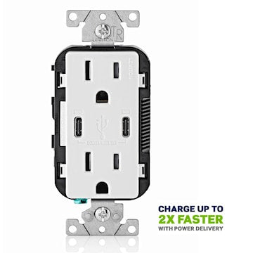 LEVITON T5635-W Decora® Charger Outlet 15 A, 125 VAC, White