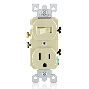 LEVITON 5225-I Combination Switch and Receptacle 15 A, 120 VAC Switch, 125 V Receptacle, Ivory/Matte