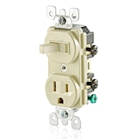 LEVITON 5225-I Combination Switch and Receptacle 15 A, 120 VAC Switch, 125 V Receptacle, Ivory/Matte