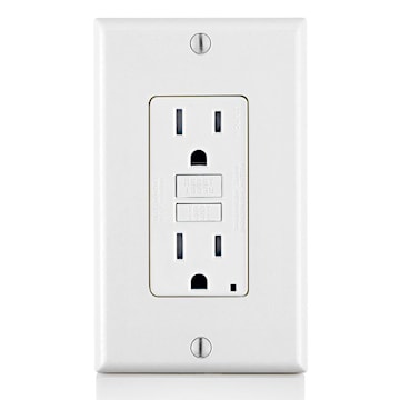 LEVITON GFTR1-W Tamper-Resistant, Surge Protection, 2-Outlet, 1-Unit GFCI Duplex Receptacle with Function Lighting 15 A, White