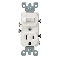 LEVITON 5225-W Combination Switch and Receptacle 15 A, 120 VAC Switch, 125 V Receptacle, White, Matt