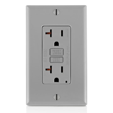 LEVITON GFTR2-GY Tamper-Resistant, Slim, Surge Protection, 1-Unit GFCI Duplex Receptacle with Function Lighting 20 A, Gray