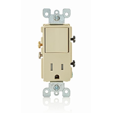 LEVITON 5625-I Decora® Combination Switch and Receptacle 15 A (Switch), 20 A (Device), 120 VAC (Switch), 125 V (Receptacle), Ivory