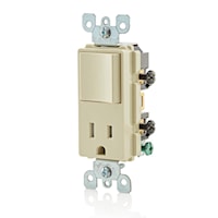 LEVITON 5625-I Decora® Combination Switch and Receptacle 15 A (Switch), 20 A (Device), 120 VAC (Switch), 125 V (Receptacle), Ivory