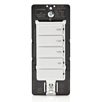 LEVITON DT130-1LW Decora In-Wall 30-Minute Countdown Timer Switch, 15A, ½ HP/9.8A Fan/Motor,