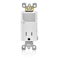 LEVITON T6525-W Decora® Combination Receptacle and Guide Light 15 A, 125 VAC, White/Matte