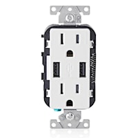 LEVITON T5632-W Combination Duplex Receptacle and USB Charger 15 A, 125 V, White/Matte
