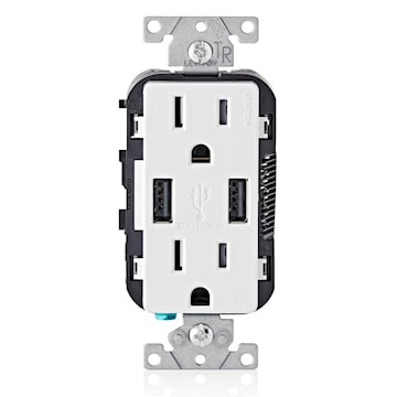 LEVITON T5632-W Combination Duplex Receptacle and USB Charger 15 A, 125 V, White/Matte