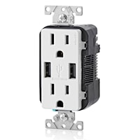 LEVITON T5632-W Combination Duplex Receptacle and USB Charger 15 A, 125 V, White/Matte