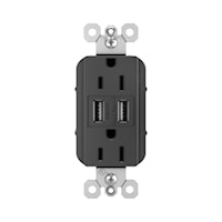 LEGRAND TM826USBBK The Radiant® USB Charger and Receptacle 15 A, 125 V, Black
