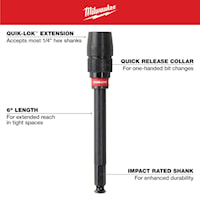 MILWAUKEE 48-28-1010 Quik-Lok™ All Hex Extension Hex 1/4 in Drive, 6 in L
